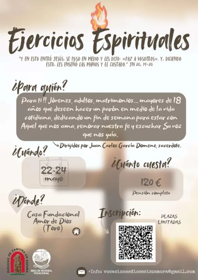 La Pastoral Vocacional convoca Ejercicios Espirituales del 22 al 24 de mayo en Toro